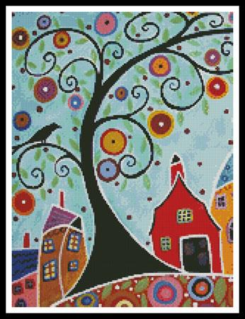 click here to view larger image of Houses Barn Birds And Swirl Tree (Cropped)  (Karla Gerard) (chart)