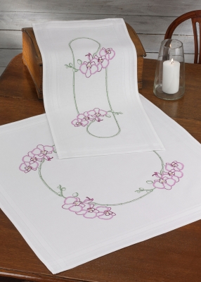 click here to view larger image of Orchids Table Topper (stamped cross stitch kit)