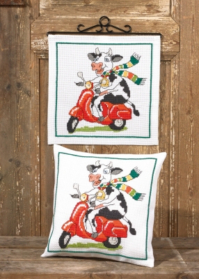 click here to view larger image of Cow And Vespa Pillow (bottom) (counted cross stitch kit)