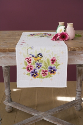 Birds and  Violets Table Runner