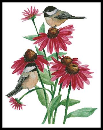 click here to view larger image of Chickadees On Coneflowers  (Michelle Palmer) (chart)