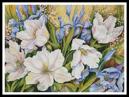 White Tulips and Blue Iris (Cropped)  (Joanne Porter)