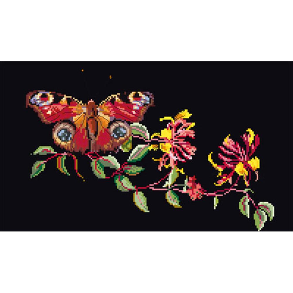 Butterfly on Floral Branch - Black Aida