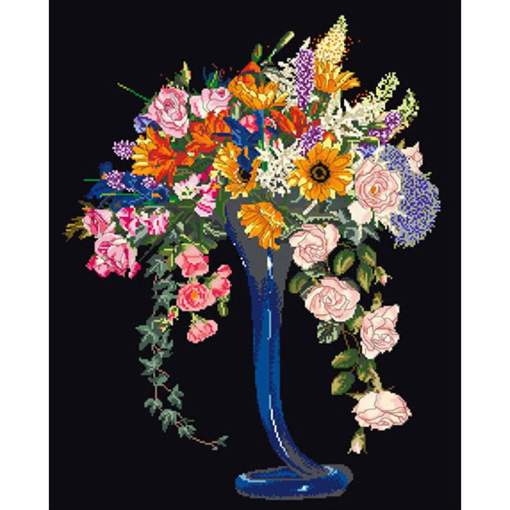 click here to view larger image of Elegant Cut Flowers - 18ct Black Aida (counted cross stitch kit)