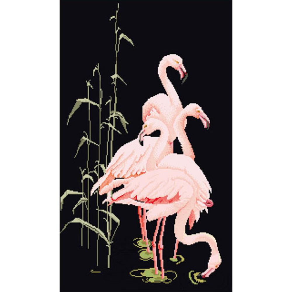 click here to view larger image of Feeding Flamingos - Black Aida (counted cross stitch kit)