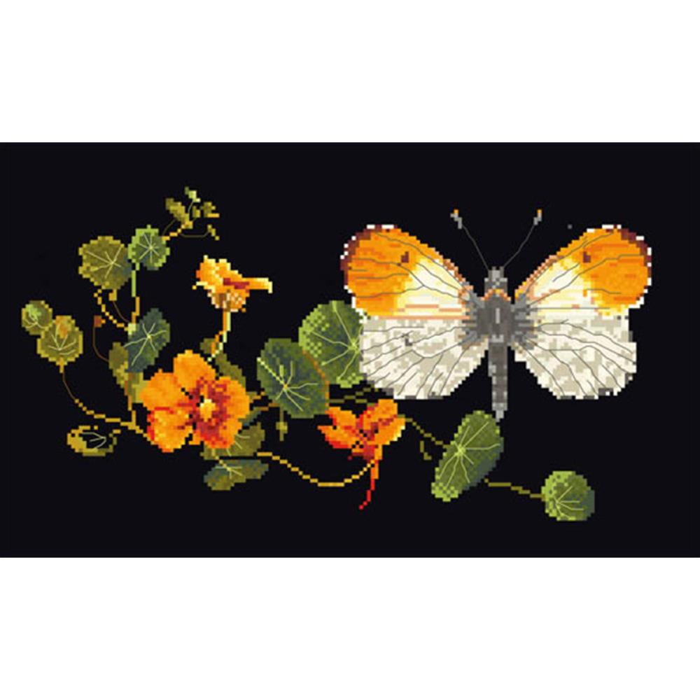 click here to view larger image of Orange Tip Butterfly - On Black (counted cross stitch kit)