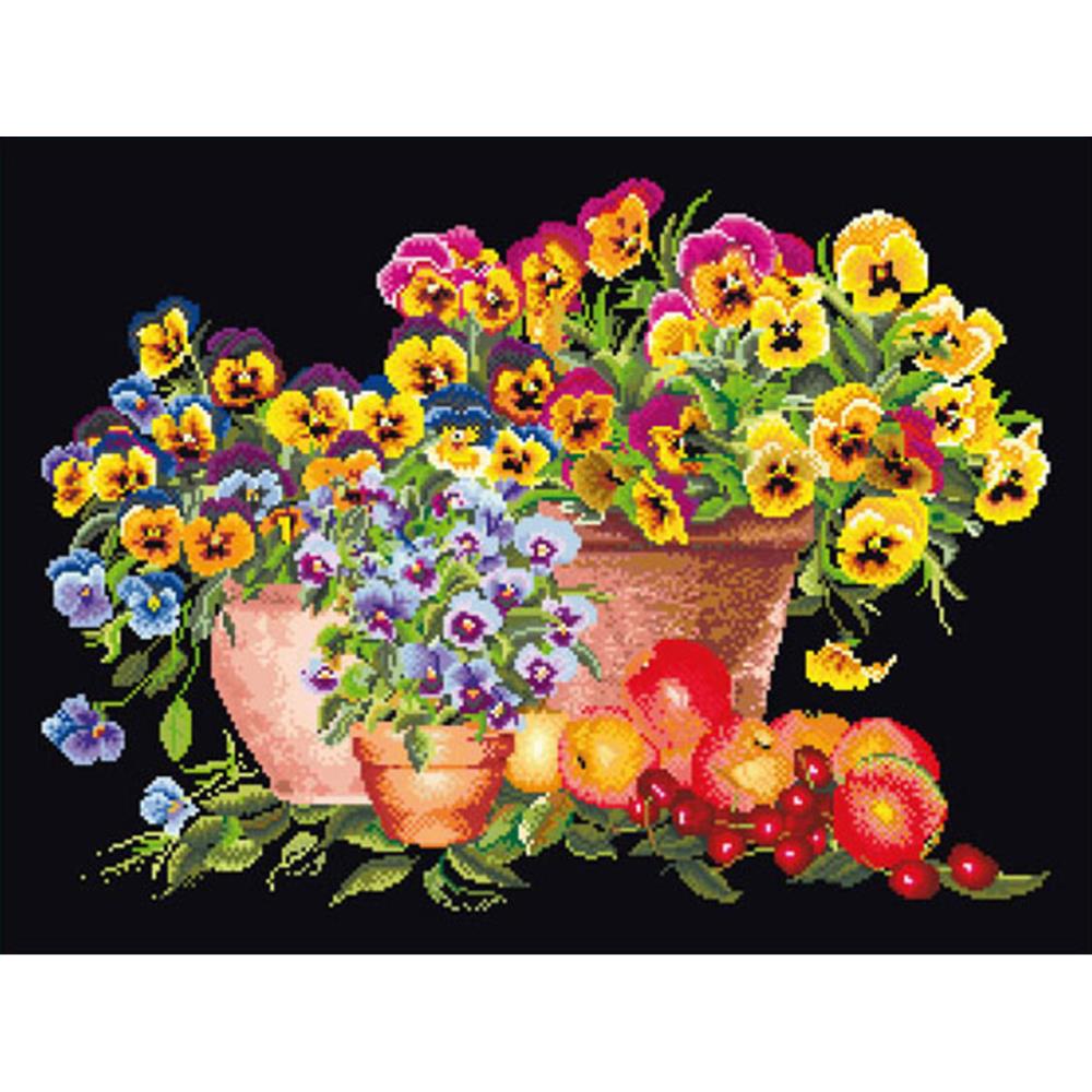 click here to view larger image of Pansies, Pansies, Pansies - On Black (counted cross stitch kit)