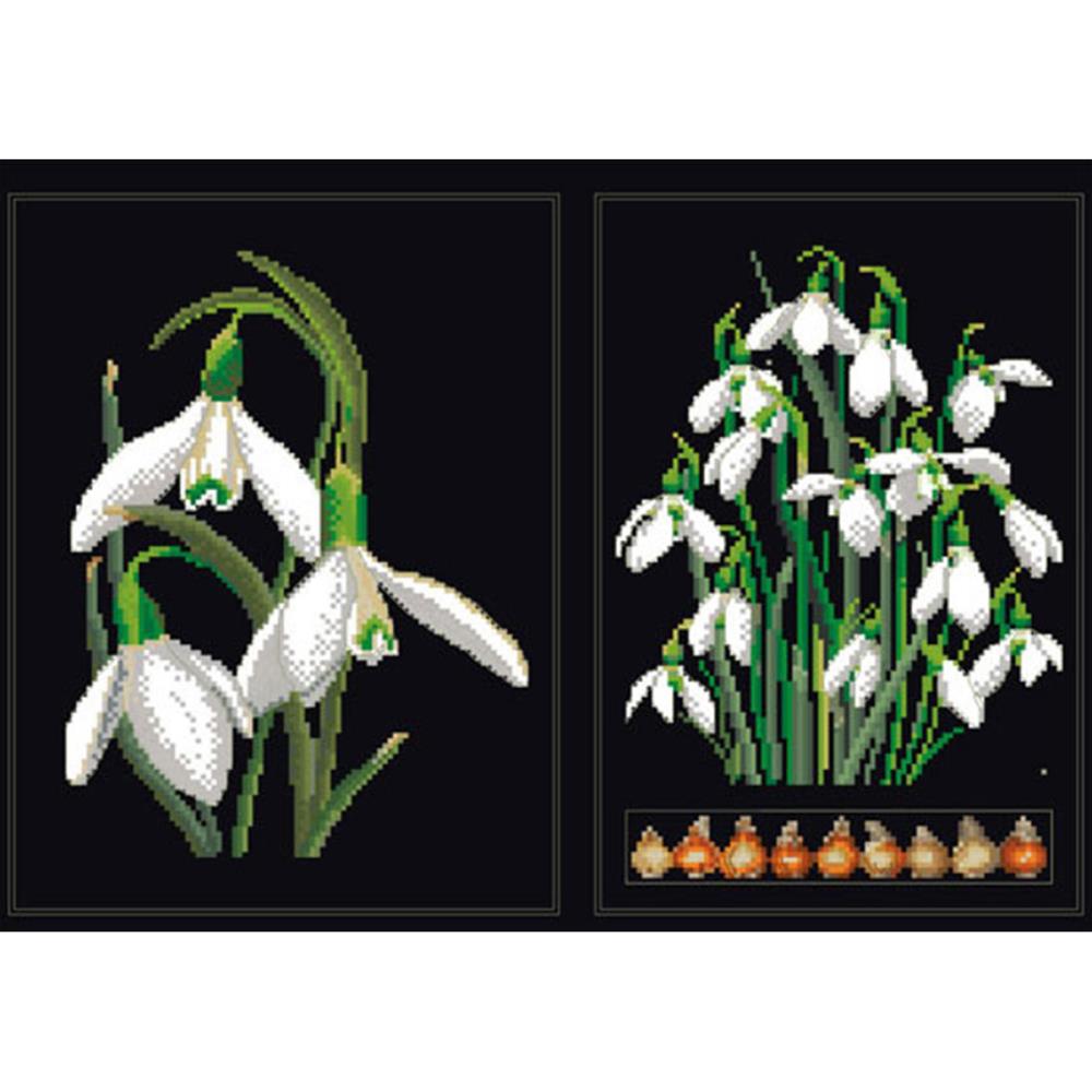 click here to view larger image of White Flowers (Snowdrops) - On Black (counted cross stitch kit)