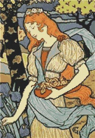 Woman Gathering Flowers (Eugene Grasset)