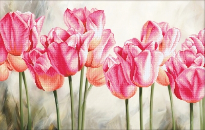 click here to view larger image of Pink Tulips (stamped cross stitch kit)