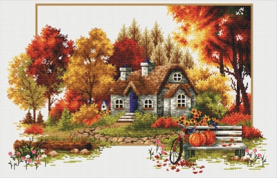 Autumn Cottage - No Count Cross Stitch