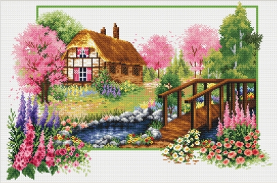 Spring Cottage - No Count Cross Stitch