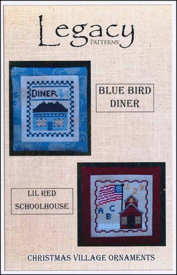 Christmas Village Ornaments - Blue Bird Diner/Lil Red Schoolhouse