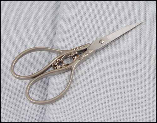 Marquis 4-1/4in Brushed Silver Embroidery Scissors With Silver Filagree