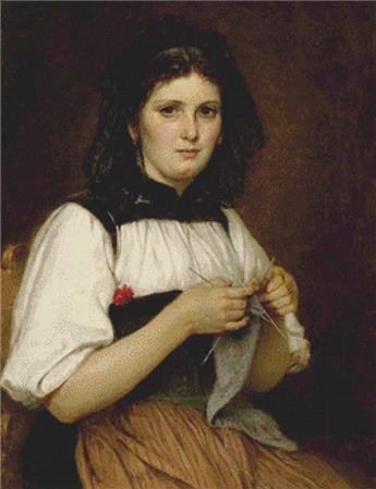 Young Bernese Woman In Costume Knitting  (Benjamin Vautier the Elder)