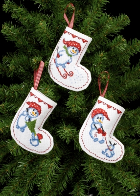 click here to view larger image of Snowman Stocking Ornaments (counted cross stitch kit)