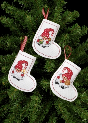 click here to view larger image of 3 Elfs Ornaments (counted cross stitch kit)