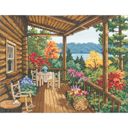 click here to view larger image of Log Cabin Covered Porch (counted cross stitch kit)