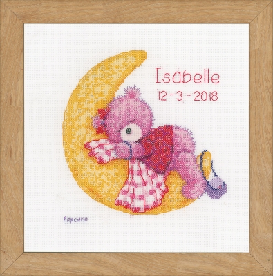 click here to view larger image of Brie Bear On The Moon - Birth Announcement (counted cross stitch kit)