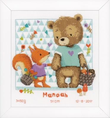 click here to view larger image of Bear and Squirrel - Birth Announcement (counted cross stitch kit)