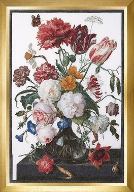 Still Life With Flowers In A Glass Vase, by Jan Davidsz (White Aida)