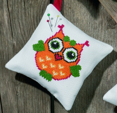 click here to view larger image of Orange Owl - Pincushion (counted cross stitch kit)