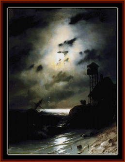 Moonlit Seascape with Shipwreck
