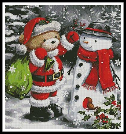 click here to view larger image of Teddy Santa with Snowman - Crop (chart)