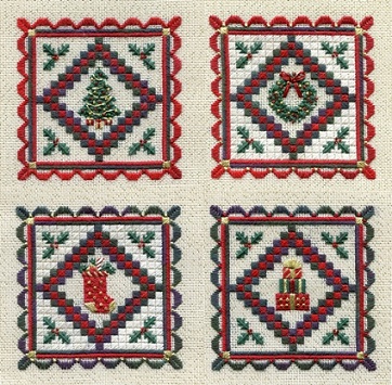click here to view larger image of Miniature Holiday Quilts (Includes Embellishments) (counted canvas chart)