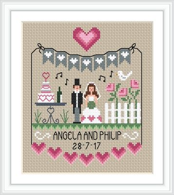 click here to view larger image of Pink Hearts Wedding Sampler (chart)