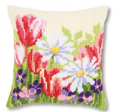 click here to view larger image of Spring Flowers - Cushion (counted cross stitch kit)