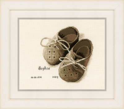 click here to view larger image of First Shoes - Birth Announcement (counted cross stitch kit)