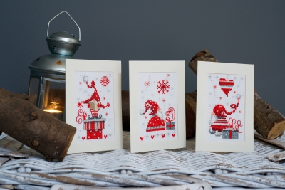 click here to view larger image of Christmas Gnomes Greeting Cards - Set of 3 (chunky cross stitch kit)