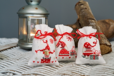 click here to view larger image of Christmas Gnomes Bags (chunky cross stitch kit)