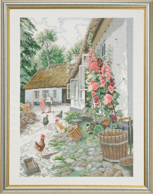 click here to view larger image of Hollyhocks (linen) (counted cross stitch kit)