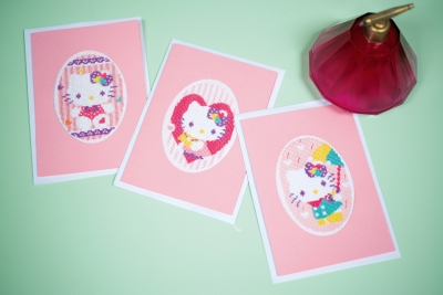click here to view larger image of Hello Kitty Pastels Cards/Envelopes (set of 3) (counted cross stitch kit)