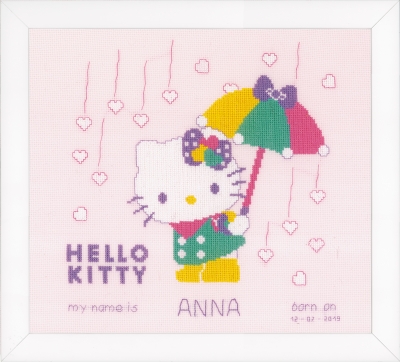 click here to view larger image of Hello Kitty - A Shower of Hearts - Birth Announcement (counted cross stitch kit)