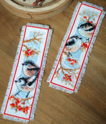 click here to view larger image of Long-tailed Tits & Red Berries - Bookmarks (set of 2) (counted cross stitch kit)