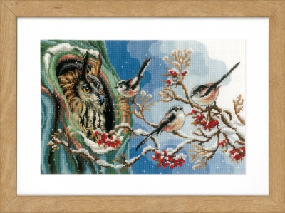 click here to view larger image of Miniature Long-tailed Tits & Red Berries (set of 3) (counted cross stitch kit)