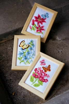 click here to view larger image of Flowers and Butterflies (set of 3) (counted cross stitch kit)