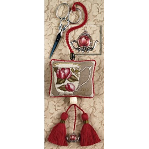 click here to view larger image of Chintz Teapot Scissors Fob (counted cross stitch kit)
