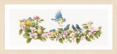 click here to view larger image of Blue Tits and Blooms (counted cross stitch kit)