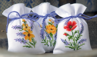 click here to view larger image of Flowers & Lavender (Set of 3) (counted cross stitch kit)