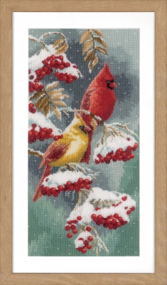 click here to view larger image of Scarlet & Snow-Cardinals (counted cross stitch kit)