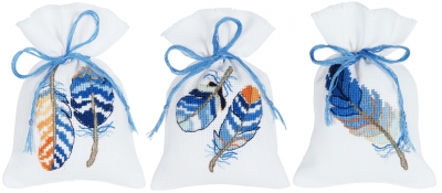 click here to view larger image of Blue Feathers (Set of 3) (counted cross stitch kit)