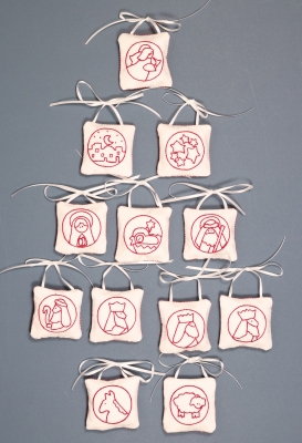 click here to view larger image of Redwork Nativity Ornaments - Set of 12 (embroidery kit)