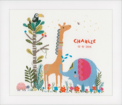 click here to view larger image of Jungle Animal Party - Birth Announcement (counted cross stitch kit)