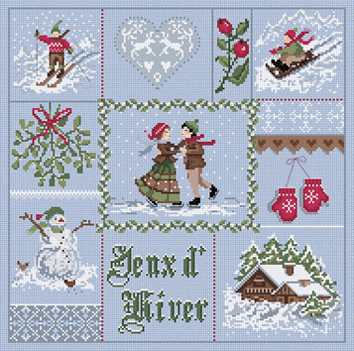 click here to view larger image of Jeux d'Hiver KIT - Linen (counted cross stitch kit)