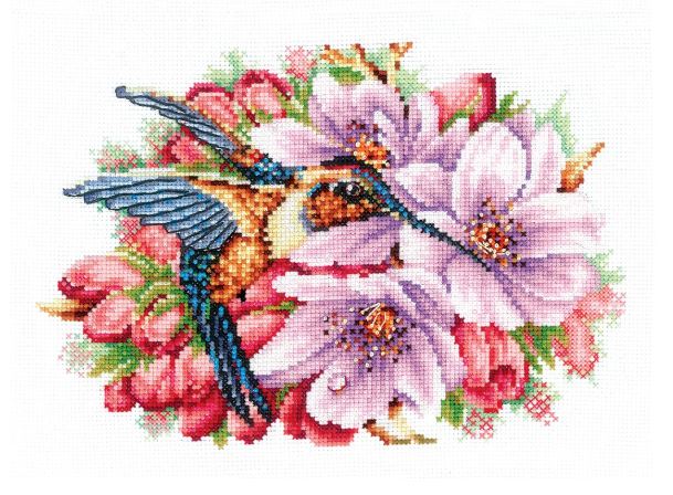 click here to view larger image of Hummingbird and Flowers (counted cross stitch kit)