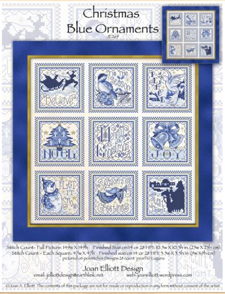 click here to view larger image of Christmas Blue Ornaments (counted cross stitch kit)